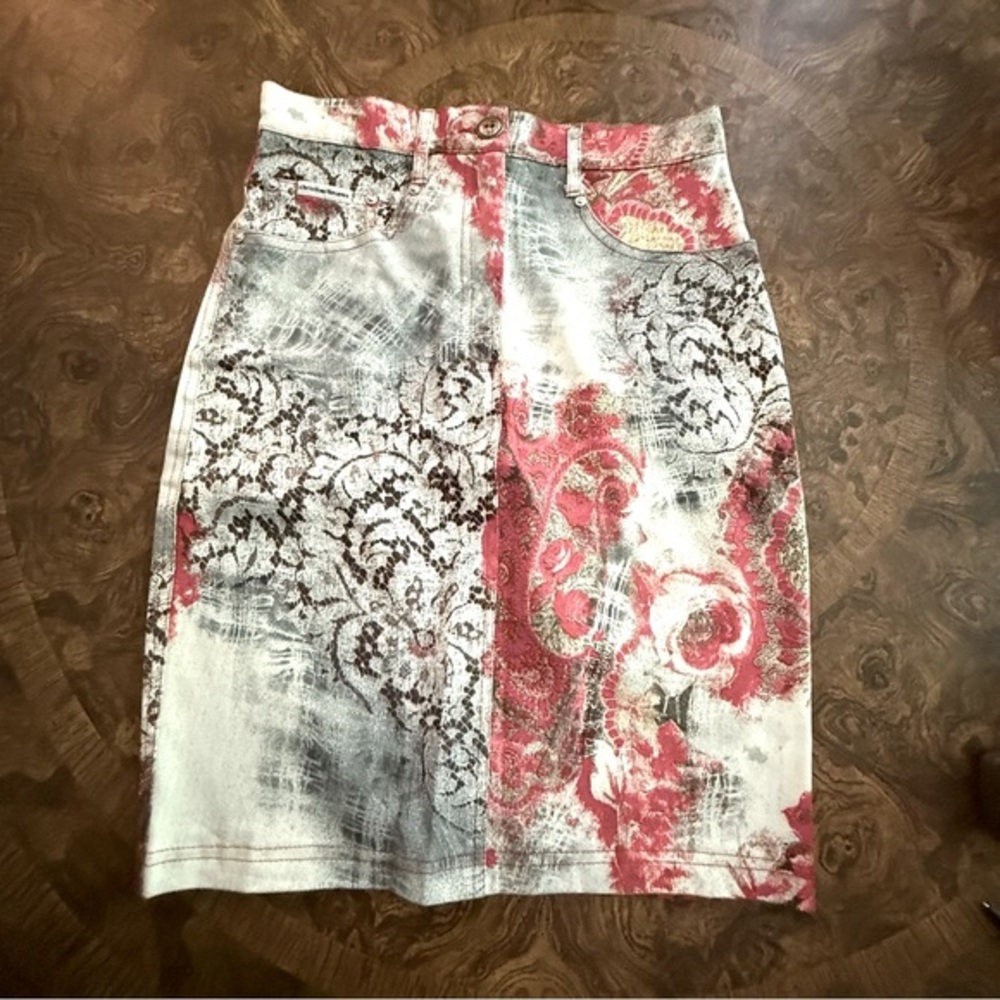 Christian Llinares NWOT French Designer Vintage Floral Skirt, Red and Gray Sz 39